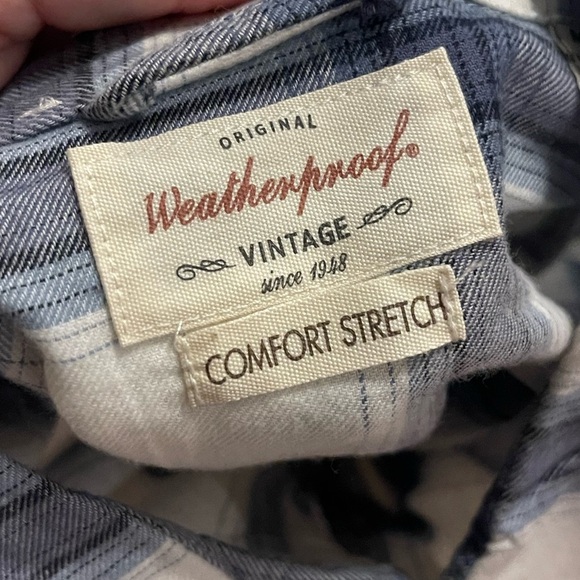 Weatherproof nwt blue white plaid button stretch cotton shirt - Picture 3 of 8